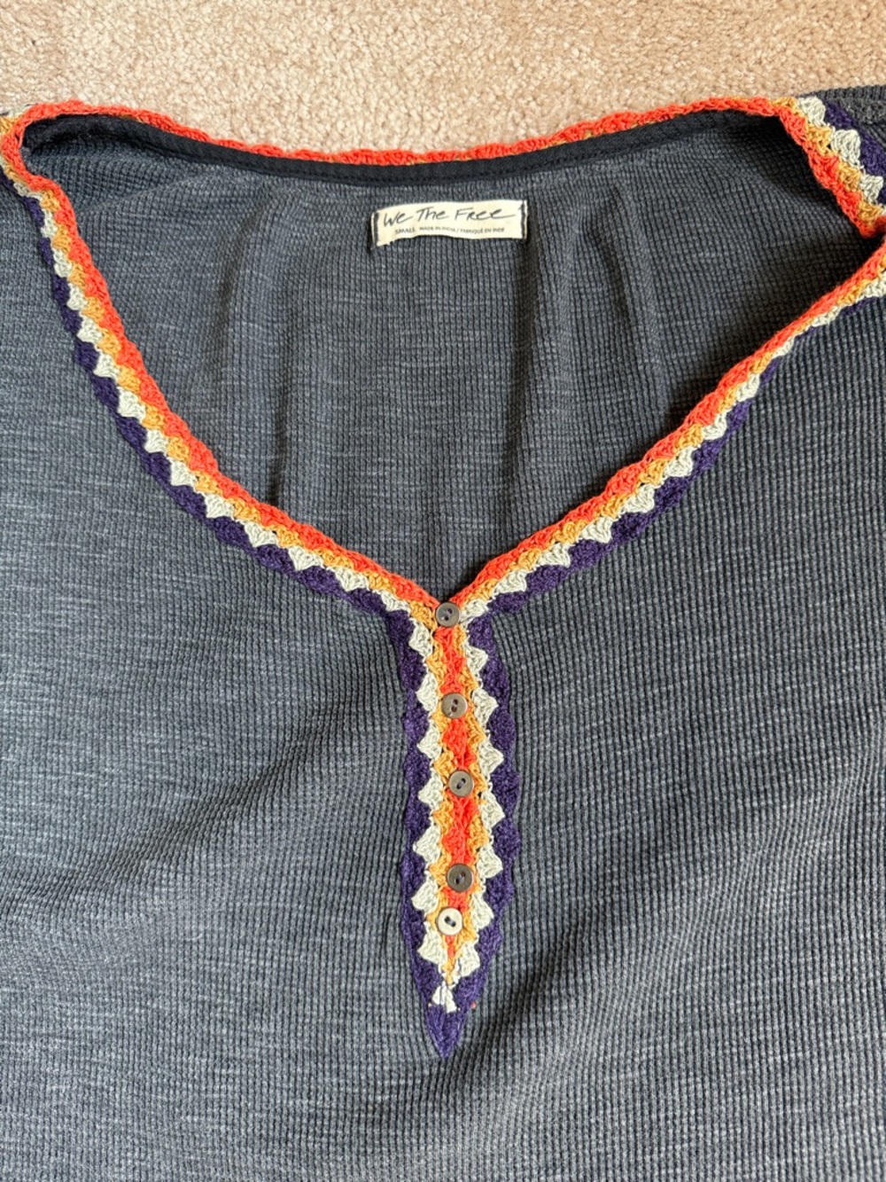 Free People We The Free Gray Batwing Oversized Crochet Waffle Knit Top - Picture 4 of 8